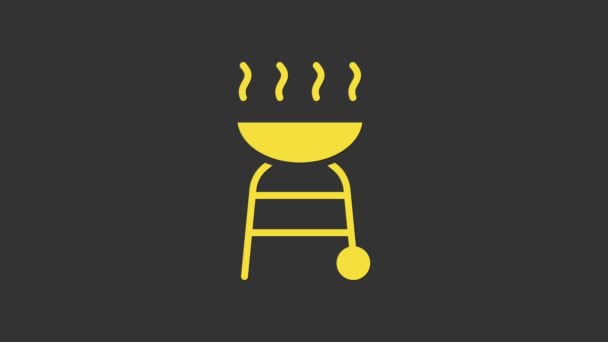 Yellow Barbecue grill icon isolated on grey background. BBQ grill party. 4K Video motion graphic animation — Stock Video