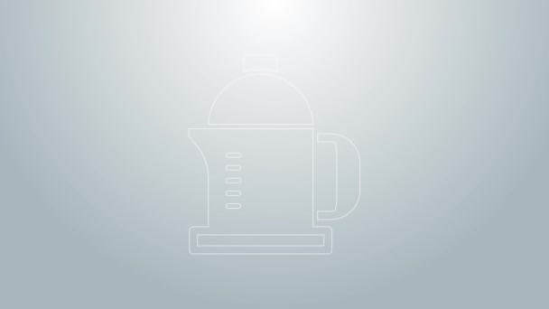 Blue line French press icon isolated on grey background. 4K Video motion graphic animation — Stock Video