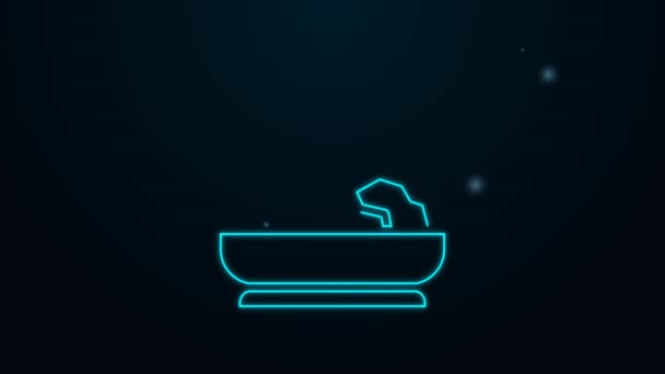 Glowing neon line Bowl of hot soup icon isolated on black background. 4K Video motion graphic animation — Stock Video