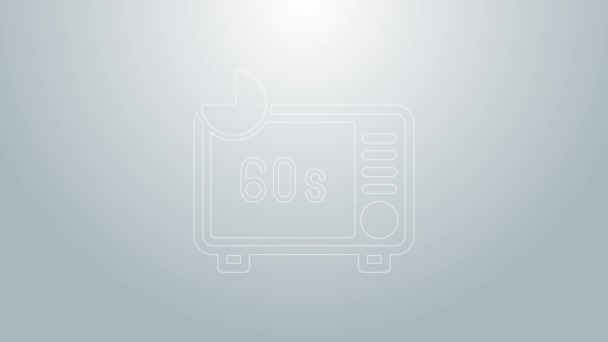 Blue line Micmicrowave oven icon isolated on grey background. Значок бытовой техники. Видеографическая анимация 4K — стоковое видео