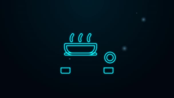 Zářící neonová linka Mikrovlnná trouba ikona izolované na černém pozadí. Ikona domácích spotřebičů. Grafická animace pohybu videa 4K — Stock video