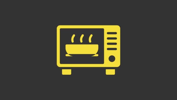 Yellow Microwave oven icon isolated on grey background. Home appliances icon. 4K Video motion graphic animation — Stock Video