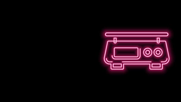 Glödande neon line Elektroniska skalor ikon isolerad på svart bakgrund. Utrustning för viktmätning. 4K Video motion grafisk animation — Stockvideo