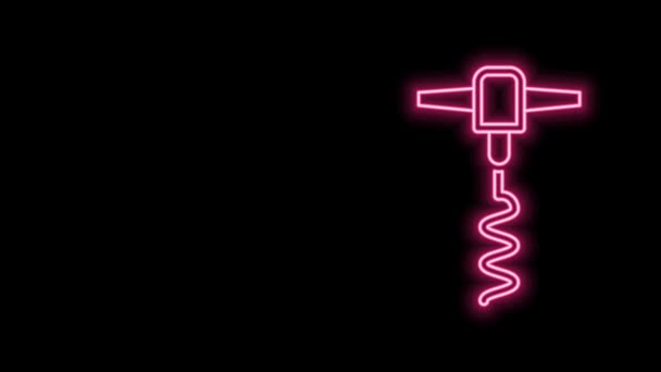 Ligne lumineuse néon Vin icône tire-bouchon isolé sur fond noir. Animation graphique de mouvement vidéo 4K — Video