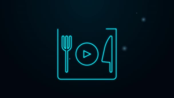 Linha de néon brilhante Cozinhar ícone de streaming ao vivo isolado no fundo preto. Animação gráfica em movimento de vídeo 4K — Vídeo de Stock
