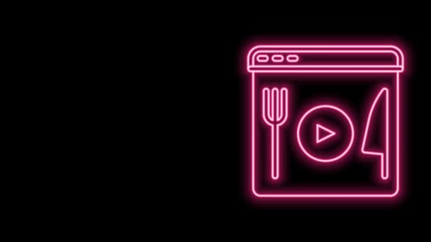 Gloeiende neon lijn Koken live streaming pictogram geïsoleerd op zwarte achtergrond. 4K Video motion grafische animatie — Stockvideo