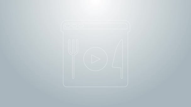 Línea azul Cocinar icono de transmisión en vivo aislado sobre fondo gris. Animación gráfica de vídeo 4K — Vídeo de stock