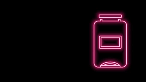 Gloeiende neon lijn Jam pot pictogram geïsoleerd op zwarte achtergrond. 4K Video motion grafische animatie — Stockvideo