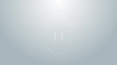 Mavi çizgi Mutfak önlüğü simgesi gri arkaplanda izole edildi. Yemek pişirmek için şef üniforması. 4K Video hareketli grafik canlandırması