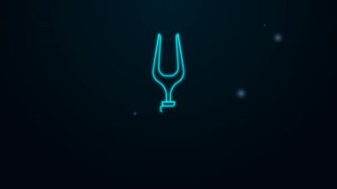 Parlayan neon hattı barbekü çatalı simgesi siyah arkaplanda izole edildi. Mangal çatalı tabelası. Barbekü ve ızgara aleti. 4K Video hareketli grafik canlandırması