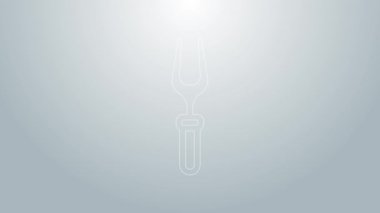 Mavi çizgi barbekü çatalı simgesi gri arkaplanda izole edildi. Mangal çatalı tabelası. Barbekü ve ızgara aleti. 4K Video hareketli grafik canlandırması