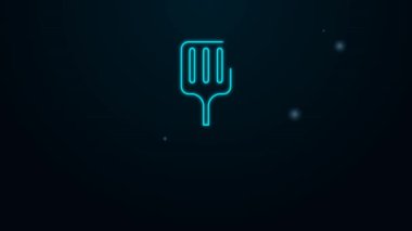 Parlak neon hattı barbekü spatula simgesi siyah arkaplanda izole edildi. Mutfak spatula ikonu. Barbekü spatula işareti. Barbekü ve ızgara aleti. 4K Video hareketli grafik canlandırması
