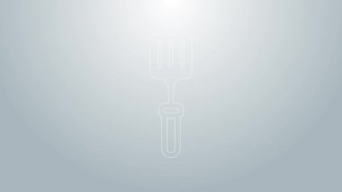 Mavi çizgi barbekü spatula simgesi gri arkaplanda izole edildi. Mutfak spatula ikonu. Barbekü spatula işareti. Barbekü ve ızgara aleti. 4K Video hareketli grafik canlandırması
