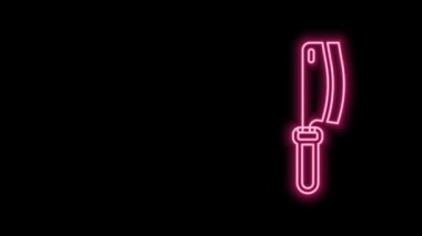 Parlayan neon hattı Et Helikopteri simgesi siyah arkaplanda izole edildi. Et için mutfak bıçağı. Kasap bıçağı. 4K Video hareketli grafik canlandırması