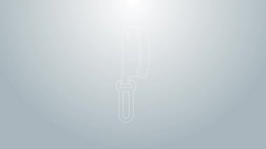 Mavi çizgi Et Helikopteri simgesi gri arkaplanda izole edildi. Et için mutfak bıçağı. Kasap bıçağı. 4K Video hareketli grafik canlandırması