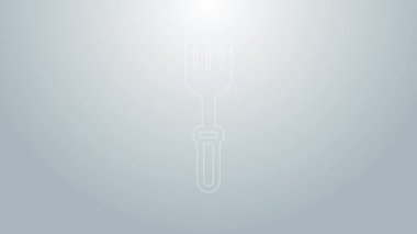 Mavi çizgi Fork simgesi gri arkaplanda izole edildi. Çatal bıçak sembolü. 4K Video hareketli grafik canlandırması
