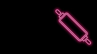 Parlayan neon hattı Rolling Pin simgesi siyah arkaplanda izole edildi. 4K Video hareketli grafik canlandırması
