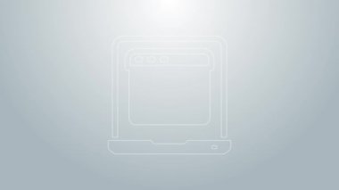 Tarayıcı pencere simgesine sahip mavi çizgi dizüstü bilgisayarı gri arkaplanda izole edilmiş. Boş ekran işaretli bilgisayar defteri. 4K Video hareketli grafik canlandırması