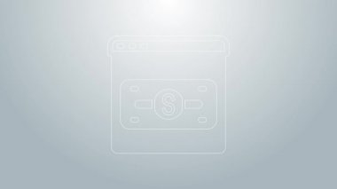 Mavi Hat Çevrimiçi alışveriş ekrandaki simge gri arkaplanda izole edildi. Konsept e-ticaret, e-ticaret, online iş pazarlama. 4K Video hareketli grafik canlandırması