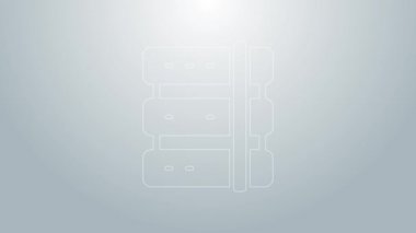 Mavi çizgi sunucusu, Data, Web sunucu simgesi gri arkaplanda izole edildi. 4K Video hareketli grafik canlandırması