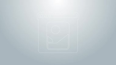 Mavi çizgi Resim rötuşlama simgesi gri arkaplanda izole edildi. Fotoğrafçı, fotoğrafçılık, rötuş ikonu. 4K Video hareketli grafik canlandırması