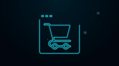 Siyah arkaplanda parlayan neon hattı çevrimiçi alışveriş simgesi izole edildi. Konsept e-ticaret, e-ticaret, online iş pazarlama. 4K Video hareketli grafik canlandırması