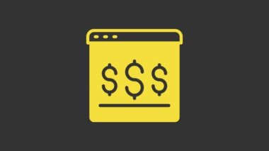Sarı Çevrimiçi alışveriş ekrandaki simge gri arkaplanda izole edildi. Konsept e-ticaret, e-ticaret, online iş pazarlama. 4K Video hareketli grafik canlandırması
