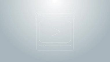 Mavi çizgi çevrimiçi görüntü simgesi gri arkaplanda izole edildi. Oyun işaretli film şeridi. 4K Video hareketli grafik canlandırması