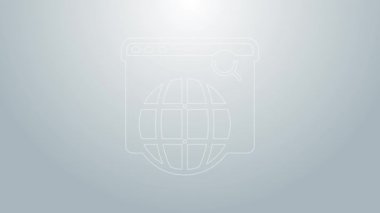 Mavi çizgi Arama motoru simgesi gri arkaplanda izole edildi. 4K Video hareketli grafik canlandırması