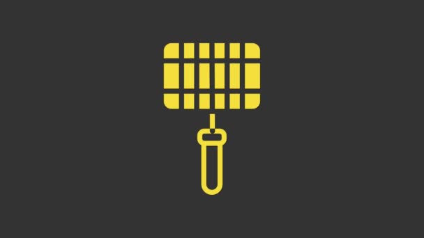 Yellow Barbecue steel grid icon isolated on grey background. Top view of BBQ grill. Wire rack for BBQ. Grilling basket. 4K Video motion graphic animation — Stock Video