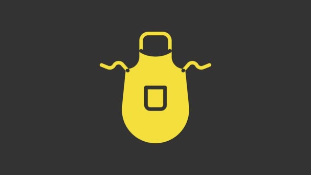Icono delantal de cocina amarillo aislado sobre fondo gris. Chef uniforme para cocinar. Animación gráfica de vídeo 4K — Vídeo de stock