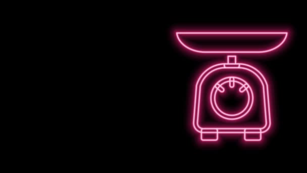 Gloeiende neon lijn Schalen pictogram geïsoleerd op zwarte achtergrond. Uitrusting voor het meten van gewicht. 4K Video motion grafische animatie — Stockvideo