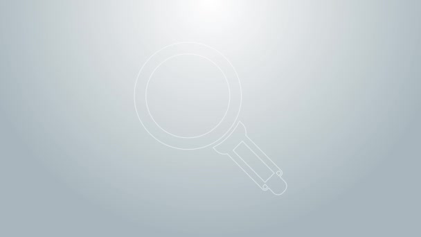 Línea azul Icono de sartén aislado sobre fondo gris. Símbolo de comida asada o frita. Animación gráfica de vídeo 4K — Vídeos de Stock