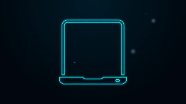 黒い背景に隔離されたブラウザウィンドウアイコンでネオンラインノートパソコンを光る。空の画面表示のコンピュータノートブック。4Kビデオモーショングラフィックアニメーション — ストック動画
