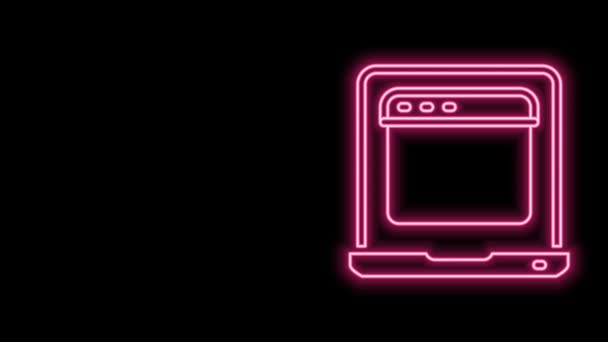 Linha de néon brilhante Laptop com ícone de janela do navegador isolado no fundo preto. notebook de computador com sinal de tela vazia. Animação gráfica em movimento de vídeo 4K — Vídeo de Stock