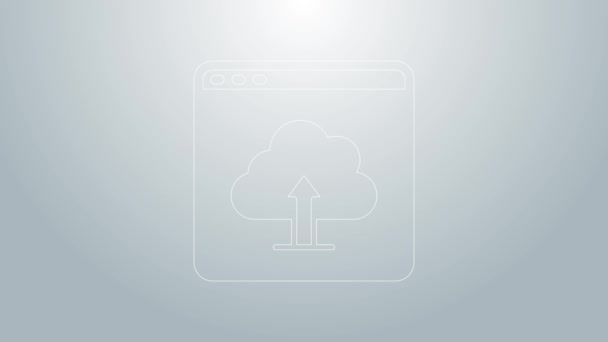 Línea azul Icono de carga en la nube aislado sobre fondo gris. Animación gráfica de vídeo 4K — Vídeo de stock