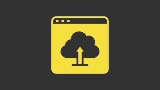 Yellow Cloud Upload Icon isoliert auf grauem Hintergrund. 4K Video Motion Grafik Animation — Stockvideo