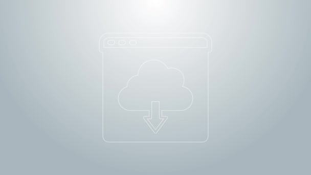 Blue line Cloud download icon isolated on grey background. 4K Video motion graphic animation — Stock Video