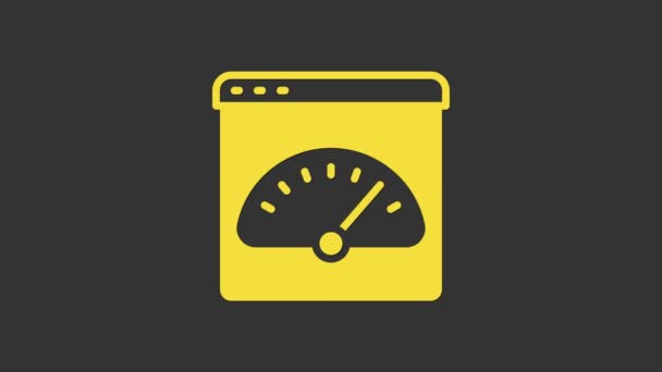 Icono del medidor de velocidad digital amarillo aislado sobre fondo gris. Red global de alta velocidad de conexión tecnología de velocidad de datos. Animación gráfica de vídeo 4K — Vídeo de stock