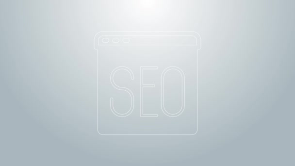 Icono de optimización SEO de línea azul aislado sobre fondo gris. Animación gráfica de vídeo 4K — Vídeo de stock