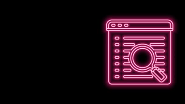 Glowing neon line Search engine icon isolated on black background. 4K Video motion graphic animation — Stock Video