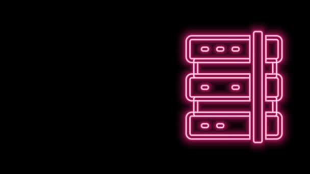 Žhnoucí neon line Server, Data, Web Hosting ikona izolované na černém pozadí. Grafická animace pohybu videa 4K — Stock video