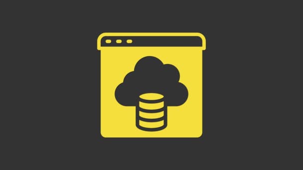 Icono de transferencia y almacenamiento de datos de tecnología de Yellow Cloud aislado sobre fondo gris. Animación gráfica de vídeo 4K — Vídeo de stock