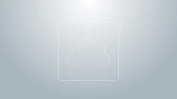 Icono de transferencia y almacenamiento de datos de tecnología Cloud de línea azul aislado sobre fondo gris. Animación gráfica de vídeo 4K — Vídeo de stock
