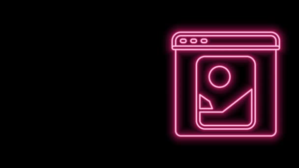 Zářící neonová čára Ikona retušování fotografií izolovaná na černém pozadí. Fotograf, fotografie, ikona retuše. Grafická animace pohybu videa 4K — Stock video