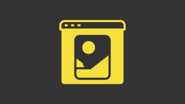 Gul Foto retuschering ikon isolerad på grå bakgrund. Fotograf, fotografi, retuschikon. 4K Video motion grafisk animation — Stockvideo