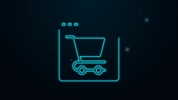 Leuchtende Neon-Linie Online-Shopping auf dem Bildschirm Symbol isoliert auf schwarzem Hintergrund. Konzept E-Commerce, E-Business, Online Business Marketing. 4K Video Motion Grafik Animation — Stockvideo