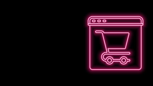 Leuchtende Neon-Linie Online-Shopping auf dem Bildschirm Symbol isoliert auf schwarzem Hintergrund. Konzept E-Commerce, E-Business, Online Business Marketing. 4K Video Motion Grafik Animation — Stockvideo