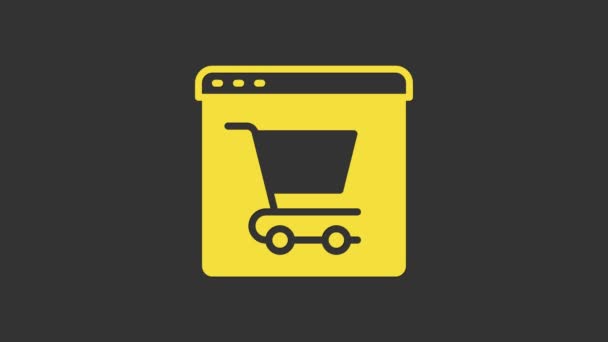 Giallo Shopping online sull'icona dello schermo isolato su sfondo grigio. Concetto e-commerce, e-business, marketing aziendale online. Animazione grafica 4K Video motion — Video Stock