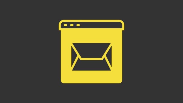 Κίτρινος Ιστότοπος και φάκελος, νέο μήνυμα, εικονίδιο αλληλογραφίας απομονωμένο σε γκρι φόντο. Χρήση για ενημερωτικά δελτία ηλεκτρονικού ταχυδρομείου, κεφαλίδες, αναρτήσεις blog. 4K Γραφική κίνηση κίνησης βίντεο — Αρχείο Βίντεο